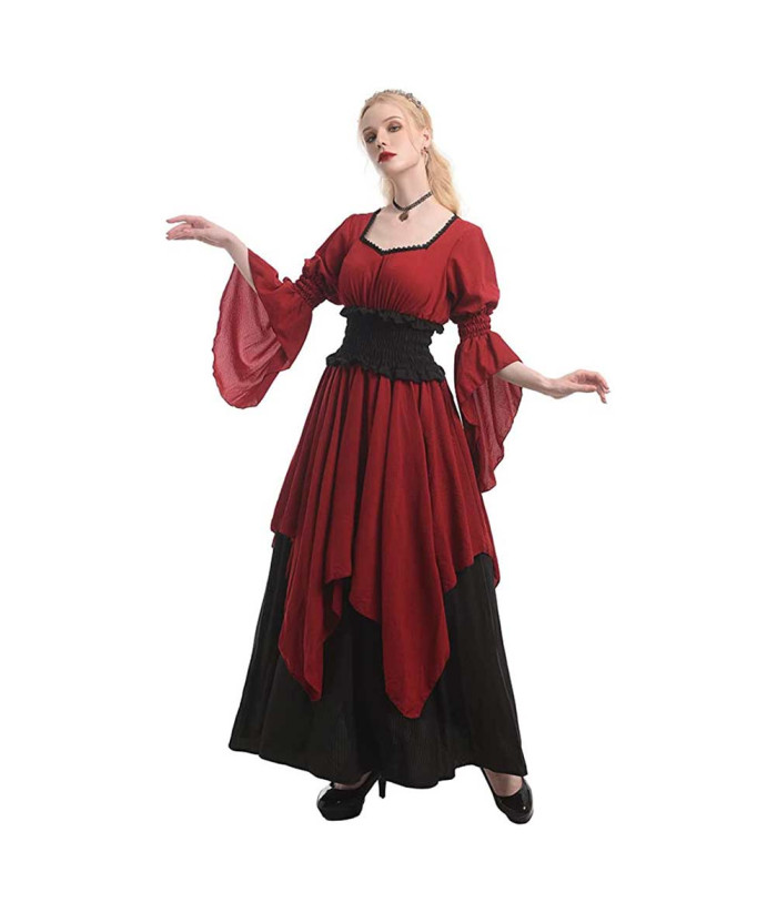 Déguisement Femme Sorcière Robe Pirate Victorienne de la Renaissance Costume Médiéval